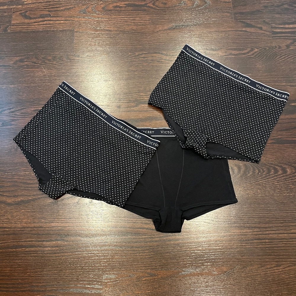 NWOT Victoria’s Secret 3-Pair Black/Polka Dot High Waist Boy Short Underwear XXL